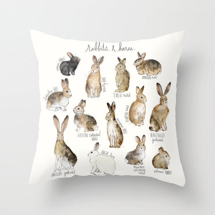 Rabbits & Hares Throw Pillow