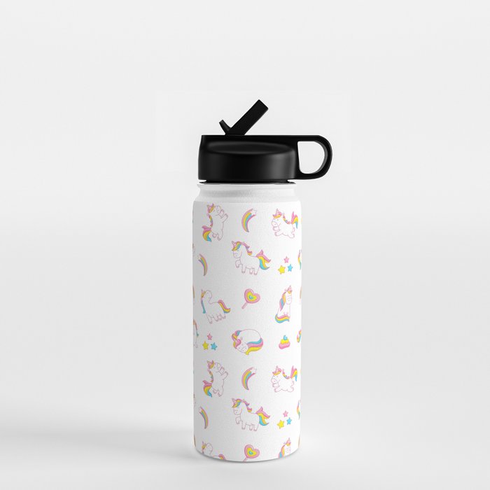 Cute magical rainbow girly pink trendy Unicorn pattern Water Bottle by Pink  Water