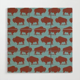 Buffalo Bison Pattern Brown and Blue Wood Wall Art
