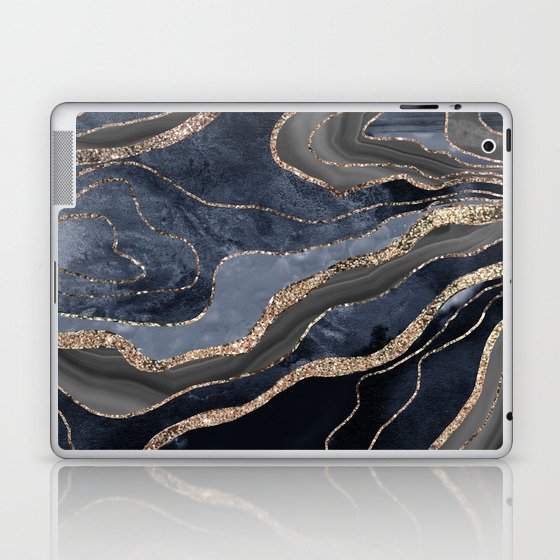 Navy Blue Black Marble Agate Gold Glitter Glam #2 (Faux Glitter) #decor #art #society6 Laptop & iPad Skin