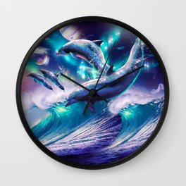 Galaxy Dolphin Dolphins In Space Jumping Wall Clock
