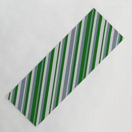 [ Thumbnail: Slate Gray, Dark Green & Light Gray Colored Striped/Lined Pattern Yoga Mat ]