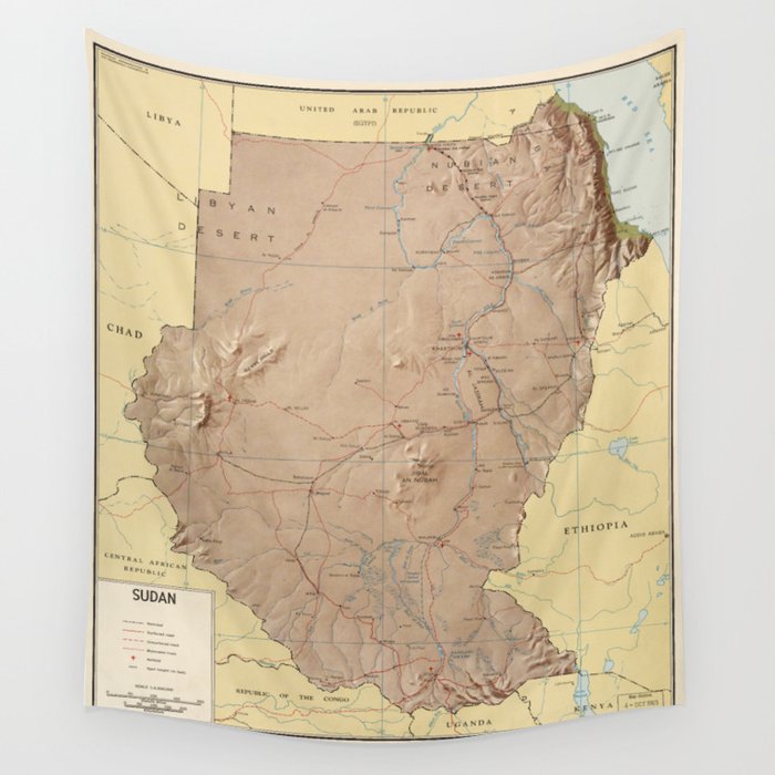 Map of Sudan (1963) Wall Tapestry by The Arts  Society6