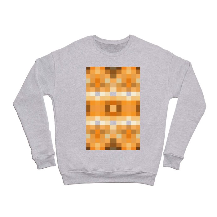geometric symmetry pixel square pattern abstract background in brown Crewneck Sweatshirt