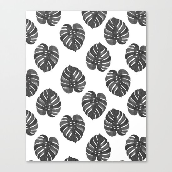 Monstera house plant leaf black and white painting hipster indoor house plant tropical garden Canvas Print
