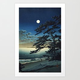 Moon over Ninomiya Beach by Kawase Hasui - Japanese Vintage Woodblock Ukiyo-e Painting Art Print