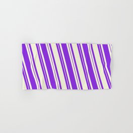 [ Thumbnail: Beige and Purple Colored Lined Pattern Hand & Bath Towel ]