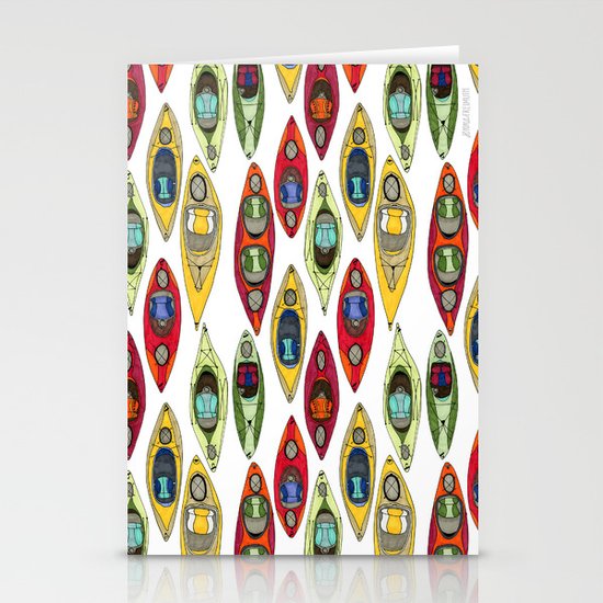 I Heart Kayaks Pattern Stationery Cards