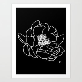 Black and White Big Floral Line Art Art Print