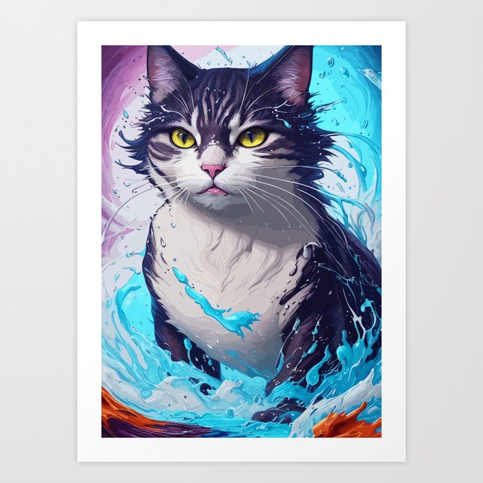 Funny Cat and Water Art Print