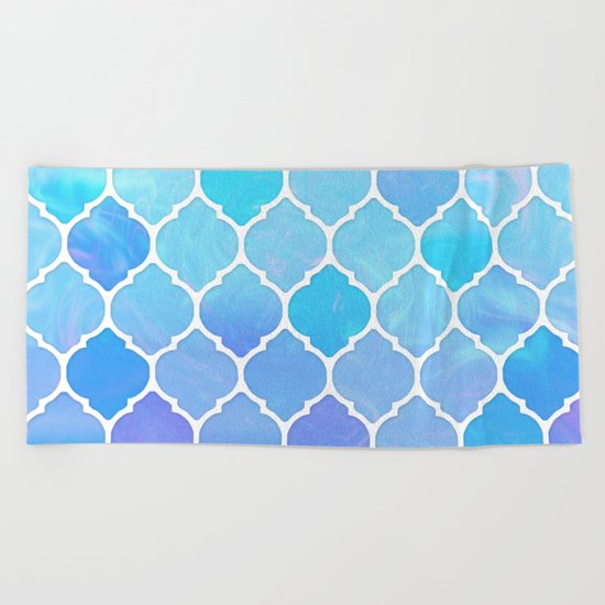 Blue and purple glass Moroccan print Beach Towel