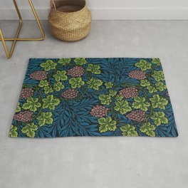 William Morris Midnight blue grapes and grape vines vineyard textile pattern 19th century floral print Area & Throw Rug