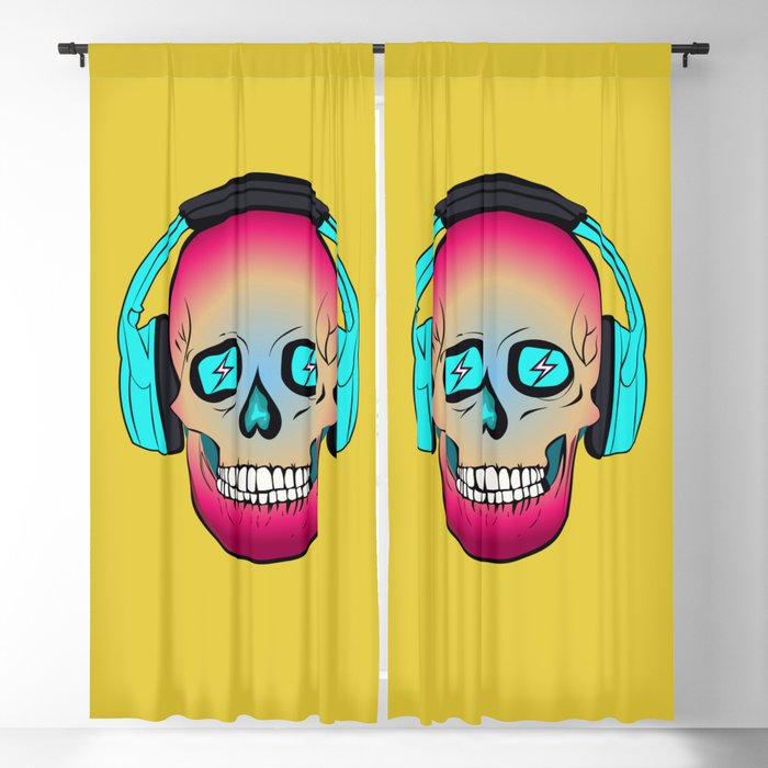 cyber skull charged rock skull with headphones Blackout Curtain