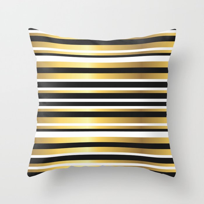 Black, Gold and White Vintage Stripes Throw Pillow