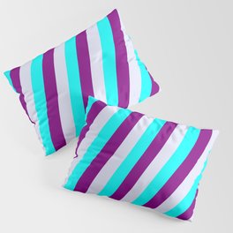 [ Thumbnail: Aqua, Purple, and Lavender Colored Lined Pattern Pillow Sham ]