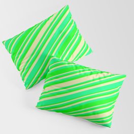 [ Thumbnail: Green, Lime, and Pale Goldenrod Colored Pattern of Stripes Pillow Sham ]