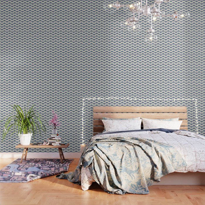 Calming minimalistic textured semi-circle geometric pattern - blue Wallpaper