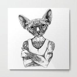 Sphynx Metal Print | Awesome, Tatto, Fakeface, Cute, Kitten, Cool, Sphynx, Ink, Cat, Egipt 