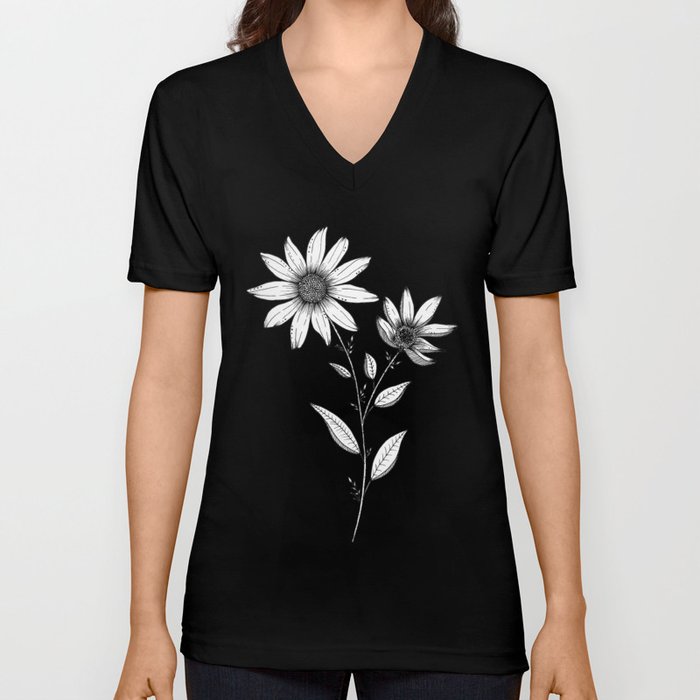 Wildflower line drawing | Botanical Art V Neck T Shirt