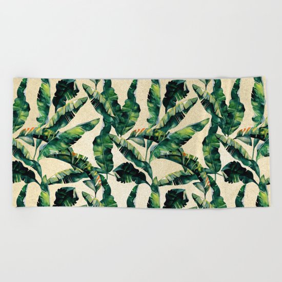 Banana Leaf Pattern Linen Beach Towel