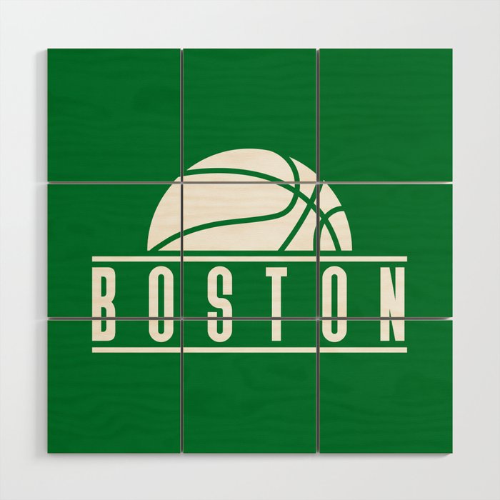 Boston basketball modern logo green Wood Wall Art