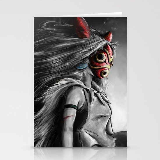 Miyazaki's Mononoke Hime Digital Painting the Wolf Princess Warrior Color Variation Stationery Cards