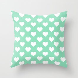 Hearts (White & Mint Pattern) Throw Pillow