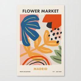 Flower Market Madrid, Abstract Retro Floral Print Canvas Print