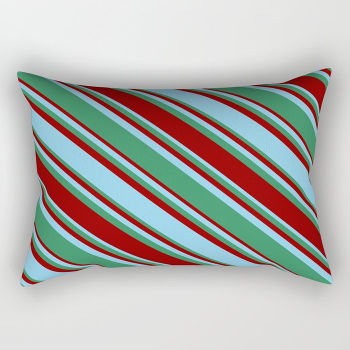 Sky Blue, Sea Green, and Dark Red Colored Lined/Striped Pattern Rectangular Pillow