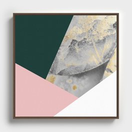 Green Pink and Grey Marble Color Block Framed Canvas
