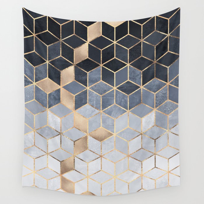 Soft Blue Gradient Cubes Wall Tapestry