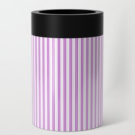 Magenta Pink and White Micro Vintage English Country Cottage Ticking Stripe Can Cooler