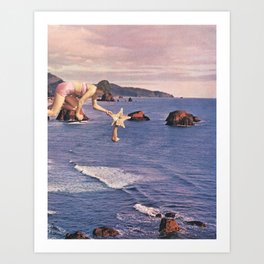 Starfishing Art Print | Swimming, Saraheisenlohr, Pink, Starfishing, Diving, Oregon, Swimsuit, Coast, Collage, Summer 