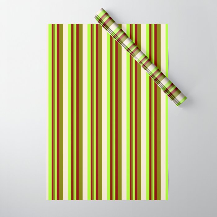Light Green, Dark Red, Green, and Beige Colored Lines Pattern Wrapping Paper