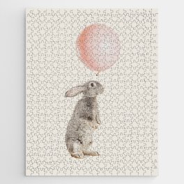 Cute rabbit and pink balloon Jigsaw Puzzle