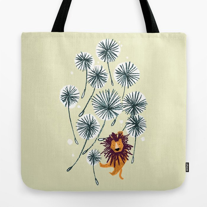 Lion on dandelion Tote Bag by Picomodi Society6