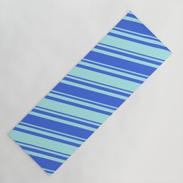 [ Thumbnail: Royal Blue & Turquoise Colored Lined/Striped Pattern Yoga Mat ]