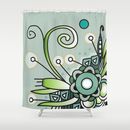 Ornate square zentangle, Jade Color Shower Curtain