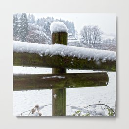 New Zealand Photography - Wooden Fence Covered In Snow Metal Print