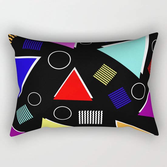 Fun Retro - Triangles, rings and waves patterned design, blue, red, purple, pink, yellow Rectangular Pillow