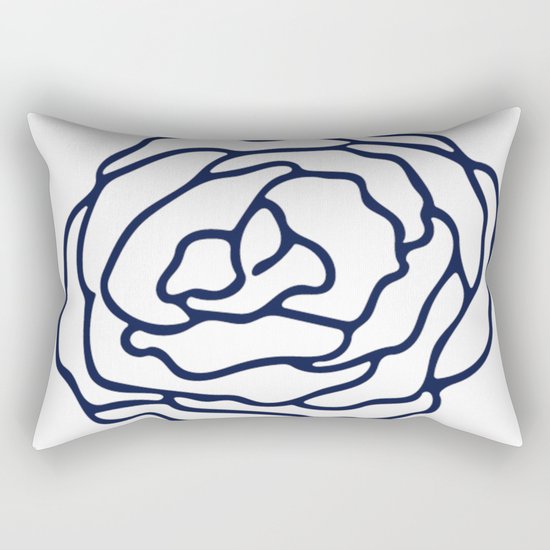 Rose Nautical Navy on White Rectangular Pillow