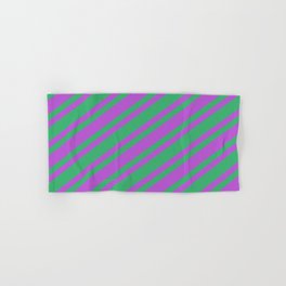 [ Thumbnail: Orchid & Sea Green Colored Stripes/Lines Pattern Hand & Bath Towel ]