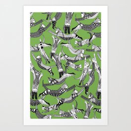 cat party palm green Art Print