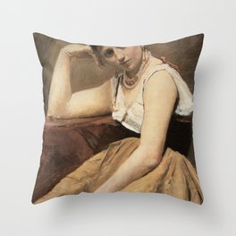 Jean-Baptiste-Camille Corot - Interrupted Reading Throw Pillow
