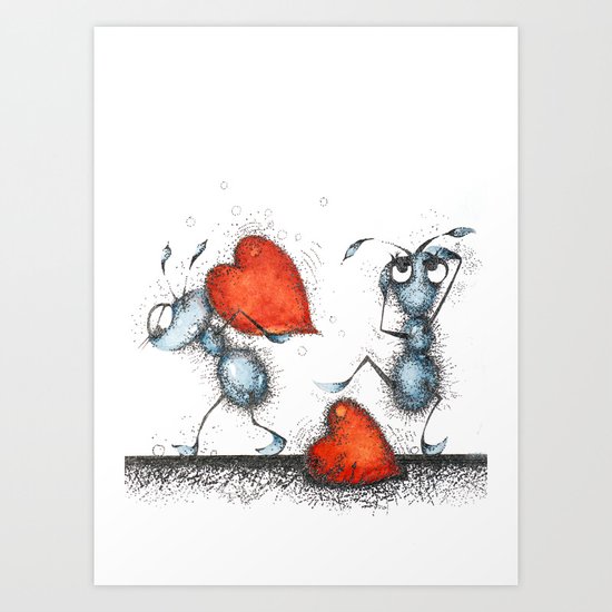Two ants with hearts Art Print