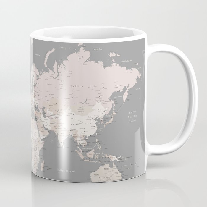 World map in taupe and brown, "Fabrizio" Coffee Mug
