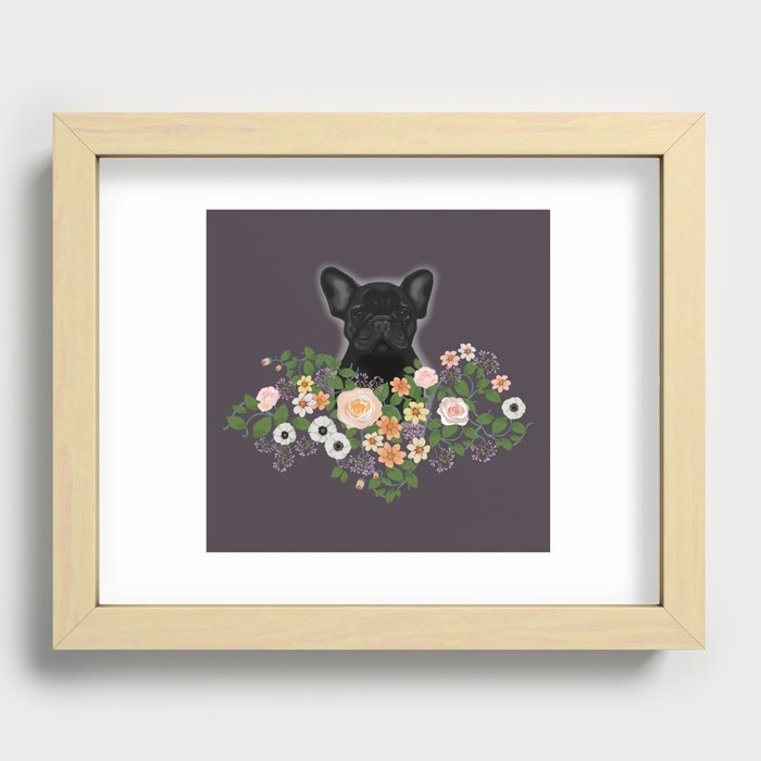 French Bulldog in the Flowers Recessed Framed Print