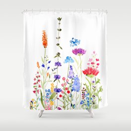 colorful wild flowers watercolor painting Shower Curtain