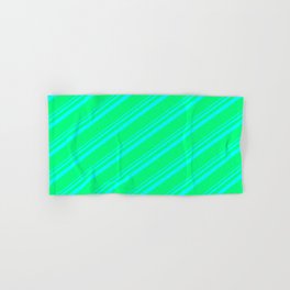 [ Thumbnail: Aqua & Green Colored Lines Pattern Hand & Bath Towel ]