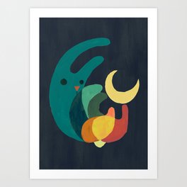 Rabbit and crescent moon Art Print